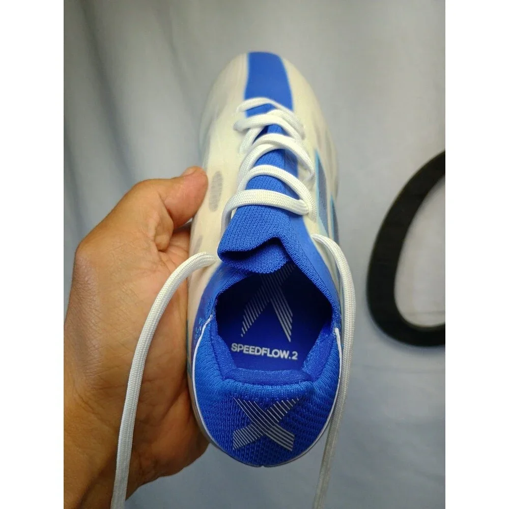 adidas X Speedflow.2 White Blue Soccer Cleats Plastic Lace Up Low Top